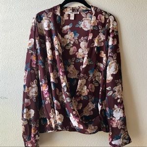 Floral, Open-Front Blouse (Purple)